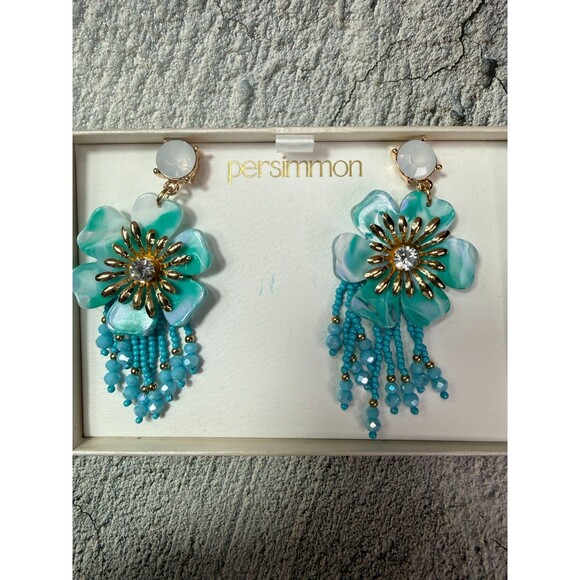 NEW IN BOX Persimmon Blue Flower Dangling Cubic Zirconia Earrings - Picture 1 of 9
